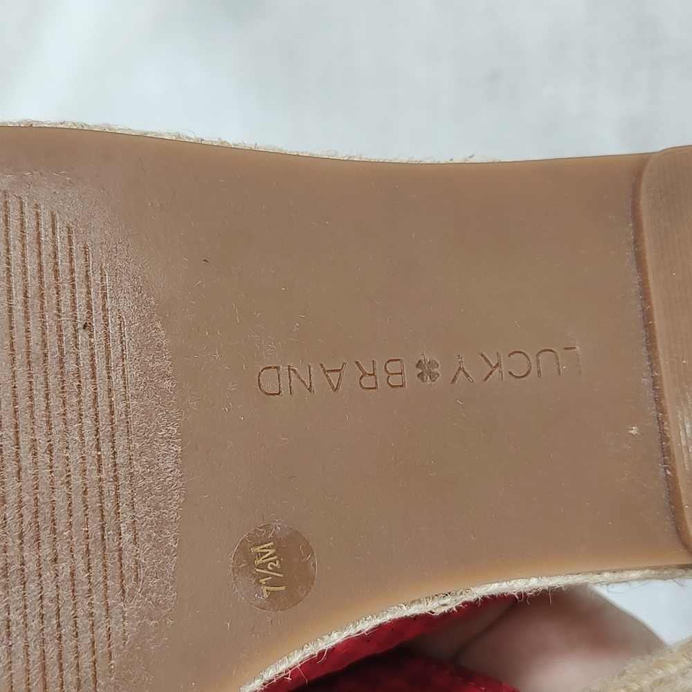 Lucky Brand Gayte Red Plaid Chunky Platform Fabric Upper Sandal Womens Size 7.5M - Picture 6 of 7